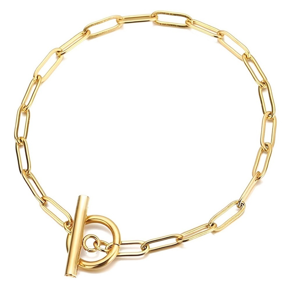 18kt Gold Plated Paper Clip Chain Toggle Clasp Bracelet